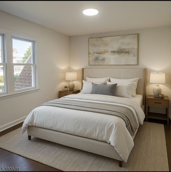 Bedroom, Interior, Recessed Lighting, Wood Texture Flooring