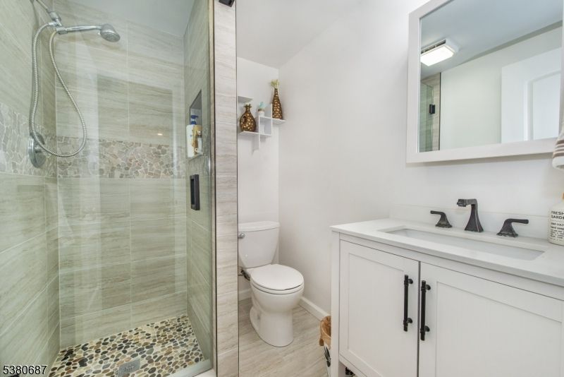 Bathroom, Glass Shower, Interior, Wood Texture Flooring