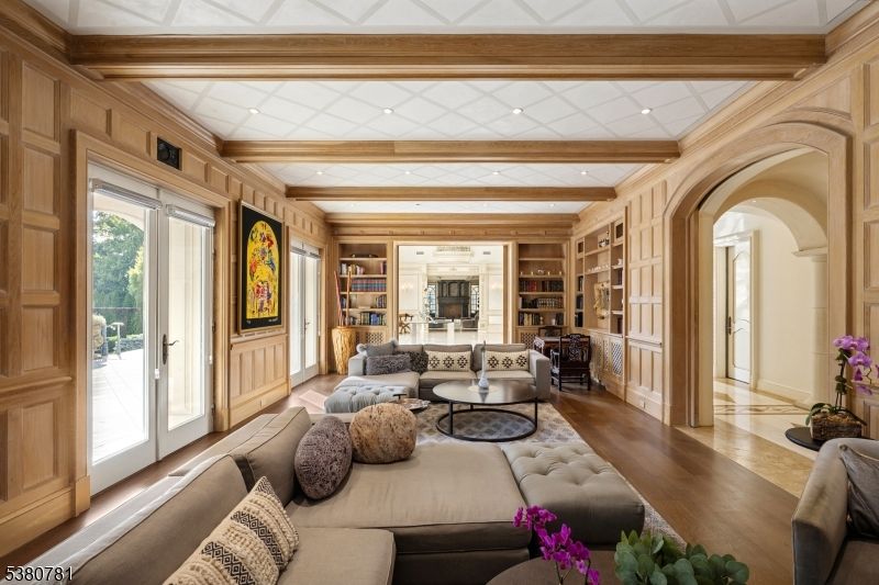 Fireplace, Interior, Living room, Recessed Lighting, Wooden Beams, Wood Texture Flooring