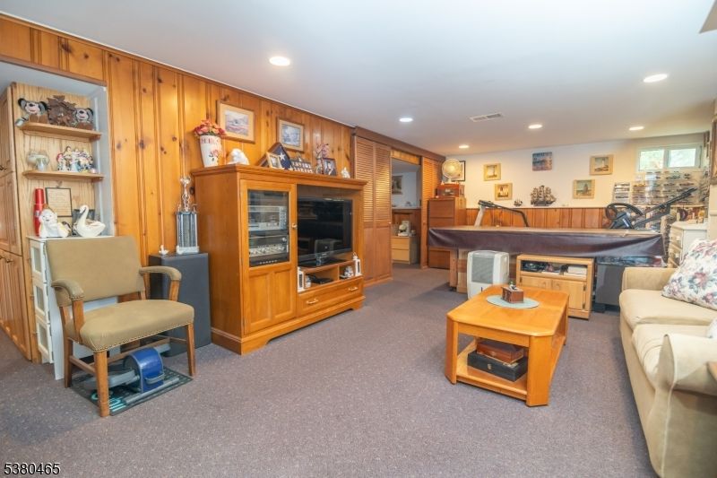 Billiard Table, Game Room, Interior, Living room, Recessed Lighting, Wooden Walls