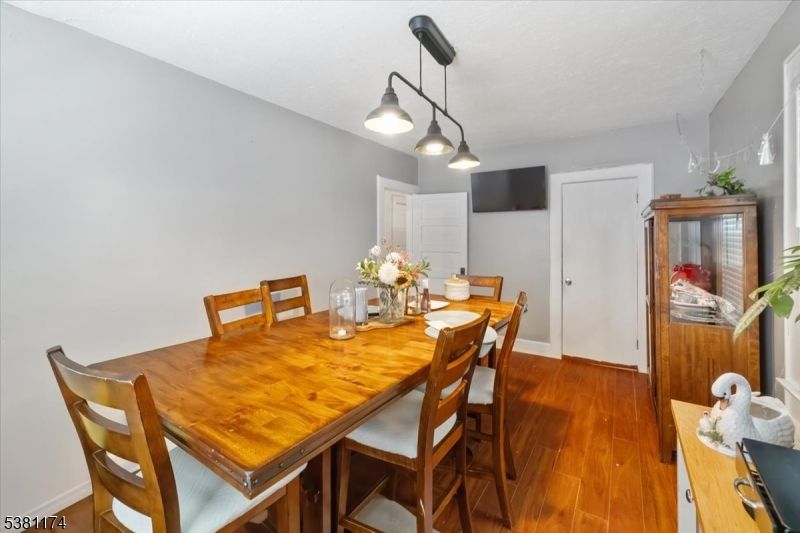 Dining room, Interior, Pendant Lights, Wood Texture Flooring