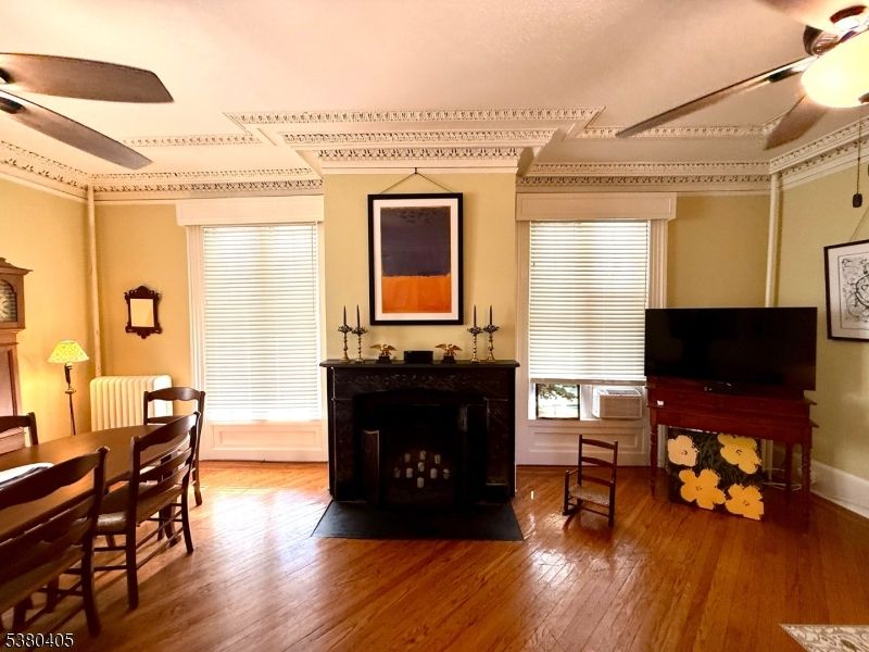 Dining room, Fireplace, Interior, Wood Texture Flooring