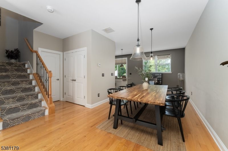 Dining room, Interior, Pendant Lights, Wood Texture Flooring