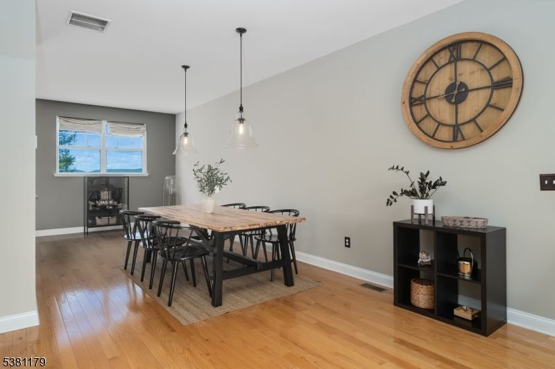 Dining room, Interior, Pendant Lights, Wood Texture Flooring