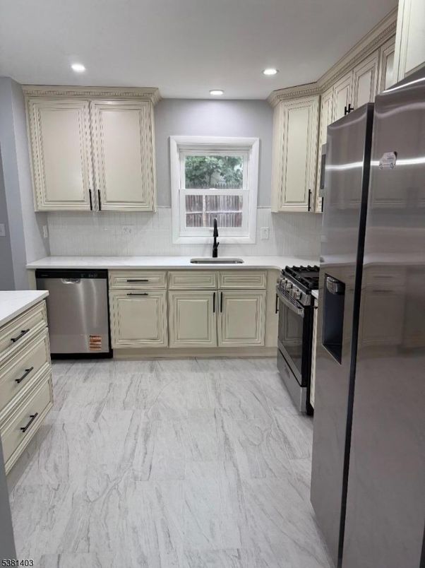 Interior, Kitchen, Marble, Recessed Lighting, Stainless Steel Appliances
