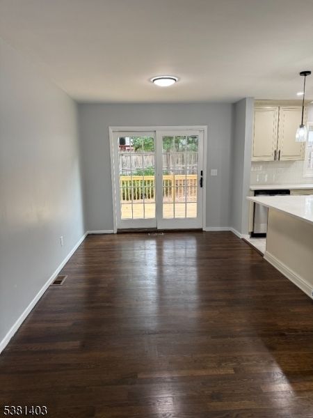 Empty room, Interior, Kitchen, Pendant Lights, Recessed Lighting, Wood Texture Flooring