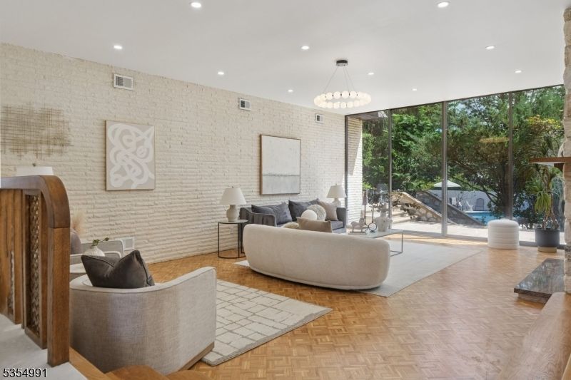 Interior, Living room, Pendant Lights, Recessed Lighting, Wood Texture Flooring