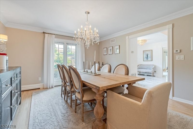 Chandelier, Dining room, Interior, Wood Texture Flooring