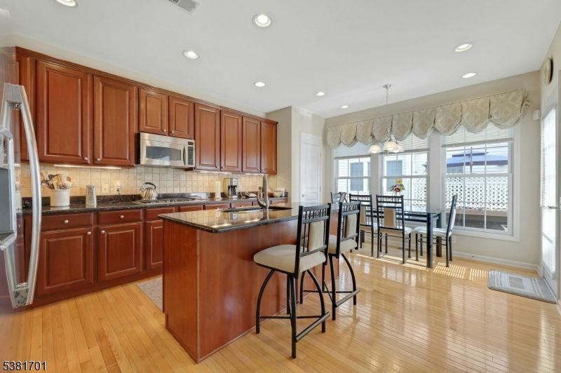 Chandelier, Dining room, Interior, Kitchen, Recessed Lighting, Wood Texture Flooring