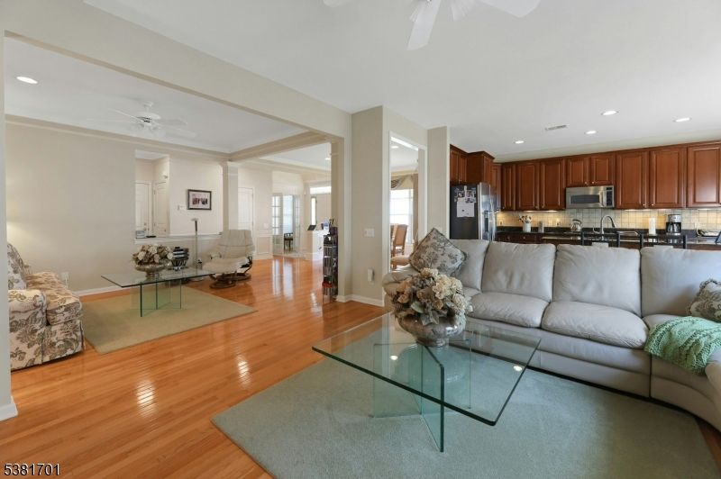Interior, Kitchen, Living room, Recessed Lighting, Stainless Steel Appliances, Wood Texture Flooring