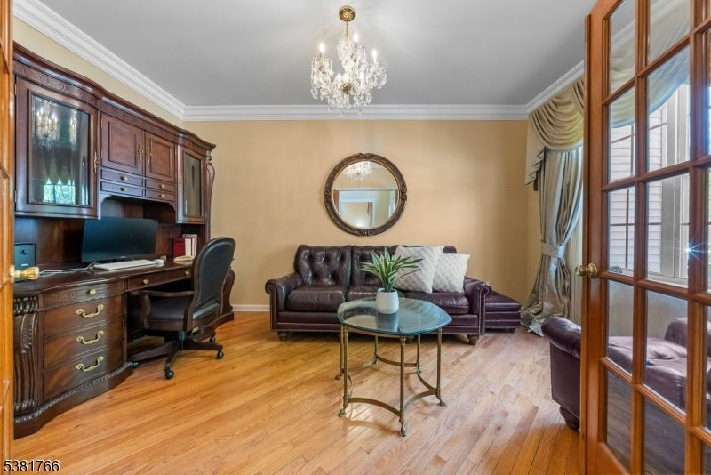 Chandelier, Home Office, Interior, Wood Texture Flooring