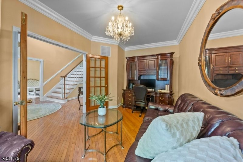 Chandelier, Home Office, Interior, Wood Texture Flooring