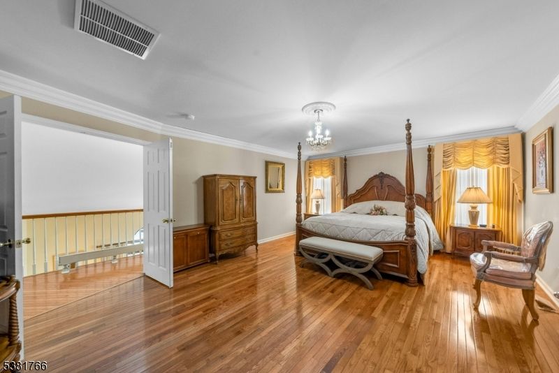 Bedroom, Chandelier, Interior, Wood Texture Flooring