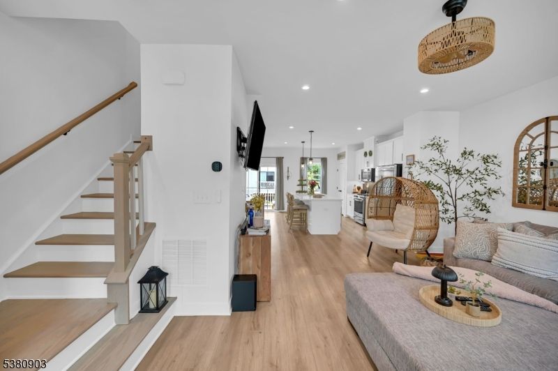 Interior, Kitchen, Pendant Lights, Recessed Lighting, Wood Texture Flooring