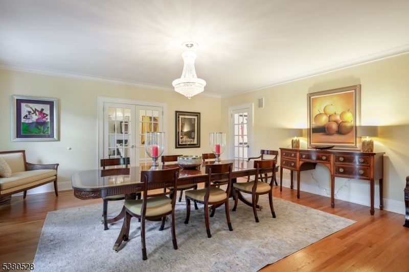 Chandelier, Dining room, Interior, Wood Texture Flooring