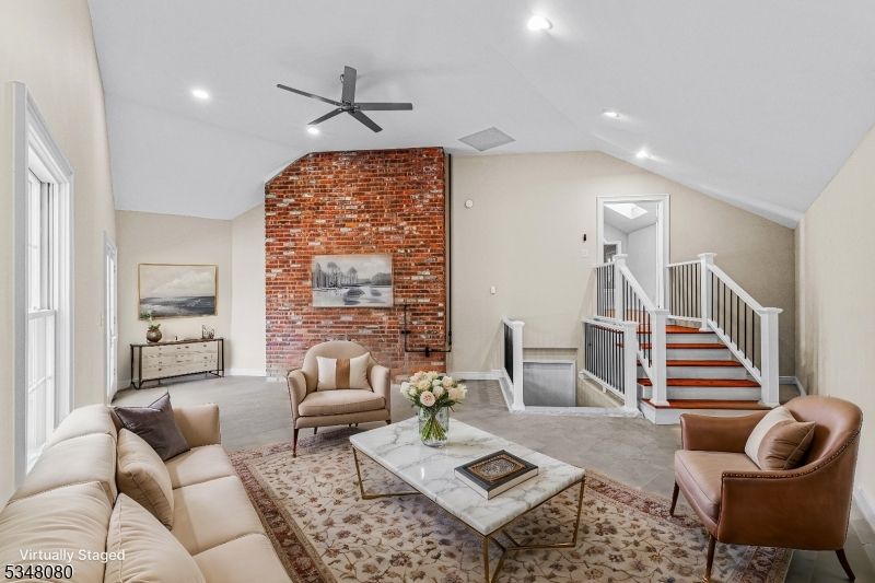 Interior, Living room, Recessed Lighting, Stone Walls