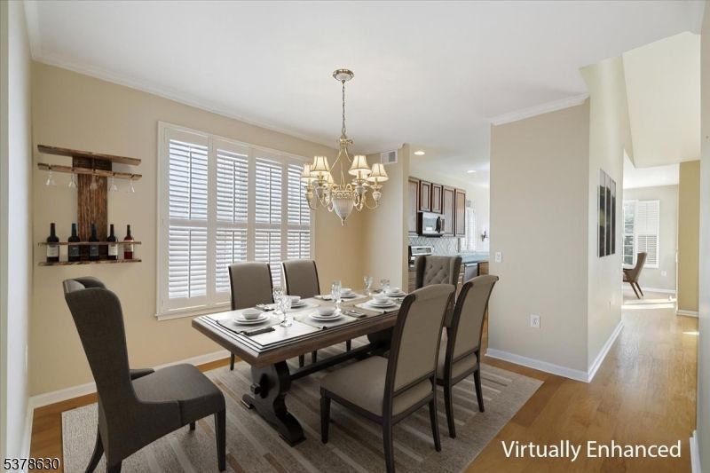 Chandelier, Dining room, Interior, Kitchen, Recessed Lighting, Wood Texture Flooring