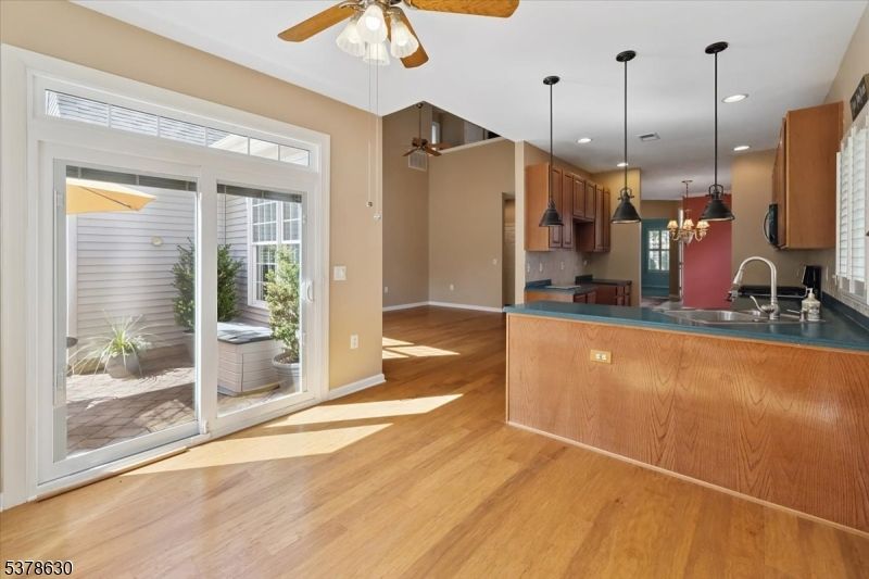 Interior, Kitchen, Pendant Lights, Recessed Lighting, Wood Texture Flooring