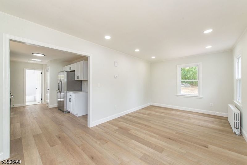 Empty room, Interior, Kitchen, Recessed Lighting, Wood Texture Flooring