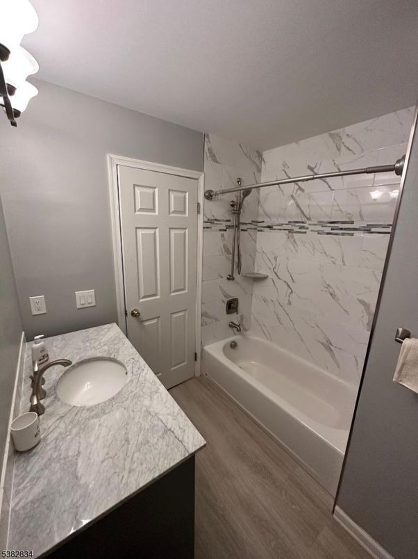 Bathroom, Interior, Marble Walls, Wood Texture Flooring
