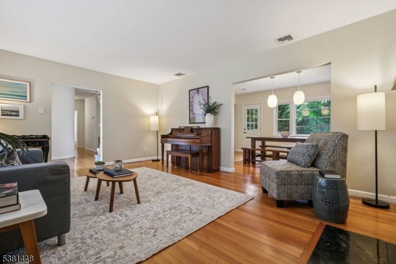 Dining room, Interior, Living room, Pendant Lights, Piano, Wood Texture Flooring
