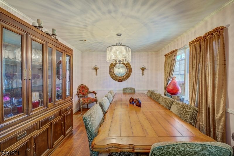 Chandelier, Dining room, Interior, Wood Texture Flooring