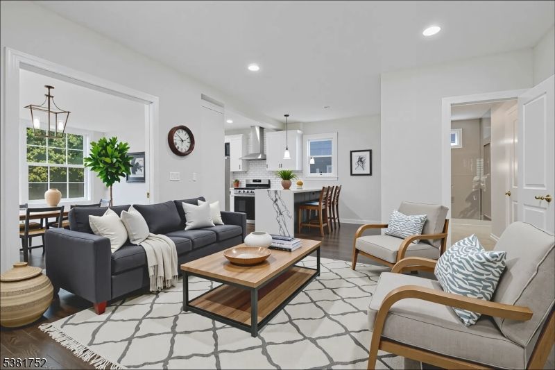 Dining room, Interior, Kitchen, Living room, Pendant Lights, Recessed Lighting, Wood Texture Flooring