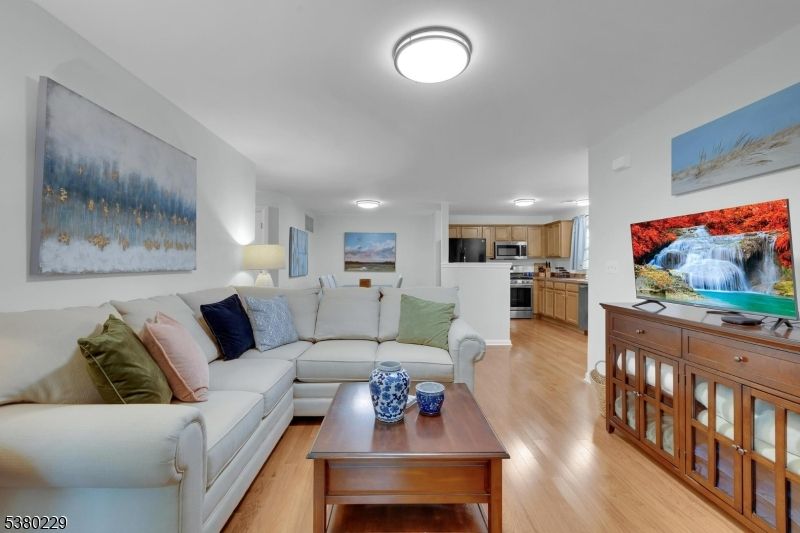 Interior, Kitchen, Living room, Recessed Lighting, Stainless Steel Appliances, Wood Texture Flooring