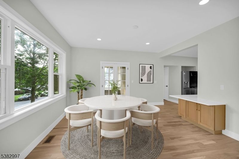 Dining room, Interior, Recessed Lighting, Wood Texture Flooring