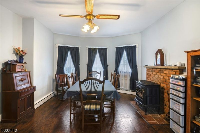 Dining room, Fireplace, Interior, Wood Texture Flooring