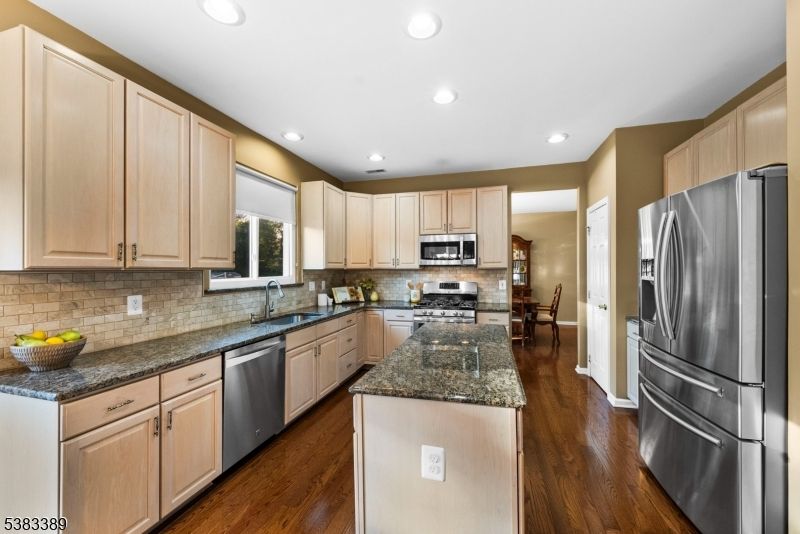 Dining room, Interior, Kitchen, Recessed Lighting, Stainless Steel Appliances, Wood Texture Flooring
