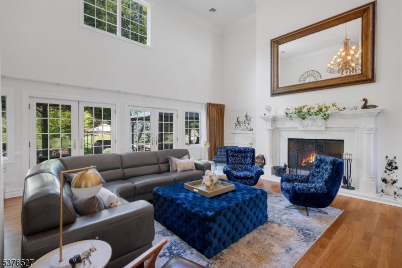 Fireplace, Interior, Living room, Pendant Lights, Wood Texture Flooring