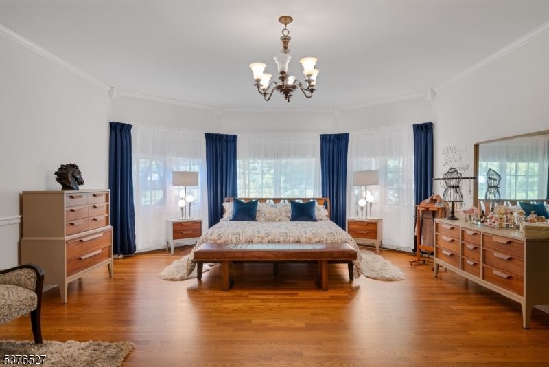 Bedroom, Chandelier, Interior, Wood Texture Flooring