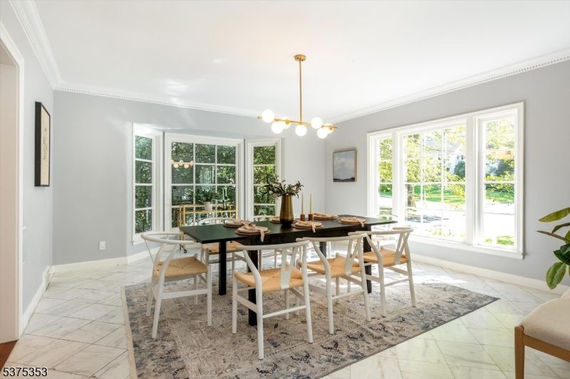 Dining room, Interior, Marble, Pendant Lights