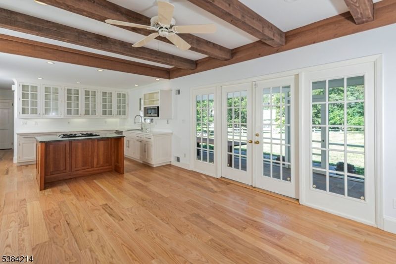 Empty room, Interior, Kitchen, Recessed Lighting, Wooden Beams, Wood Texture Flooring