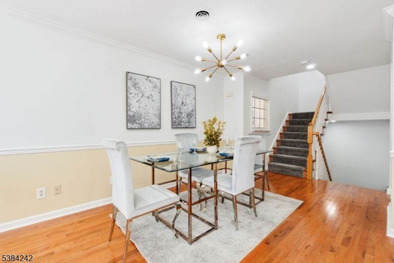 Dining room, Interior, Pendant Lights, Wood Texture Flooring