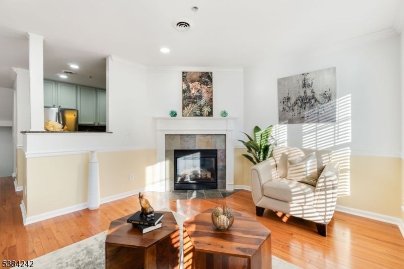 Fireplace, Interior, Recessed Lighting, Wood Texture Flooring