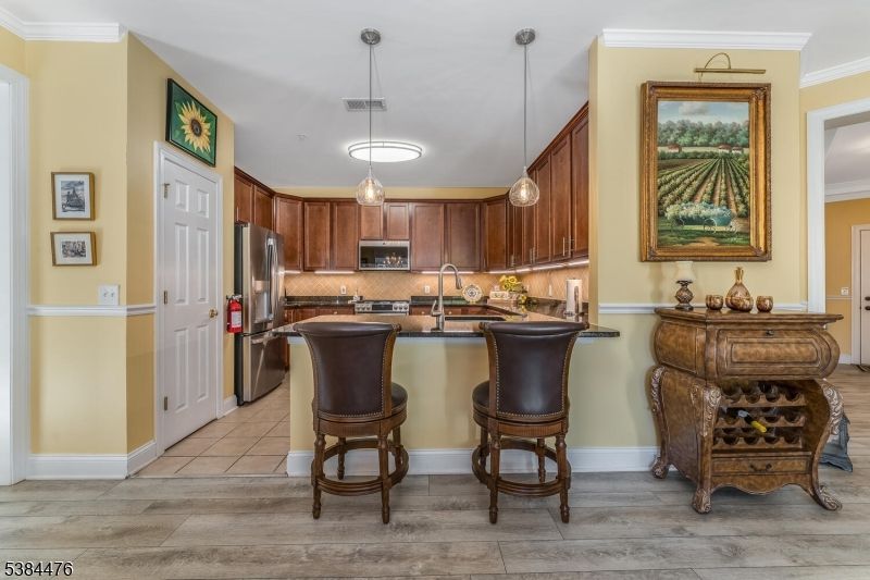 Interior, Kitchen, Pendant Lights, Stainless Steel Appliances, Wood Texture Flooring