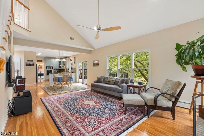 Dining room, Interior, Kitchen, Living room, Pendant Lights, Stainless Steel Appliances, Wood Texture Flooring