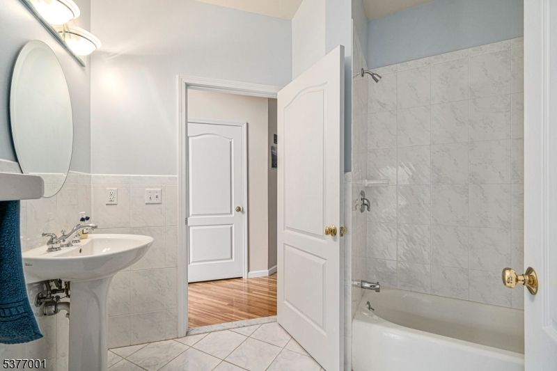Bathroom, Interior, Marble Walls, Wood Texture Flooring