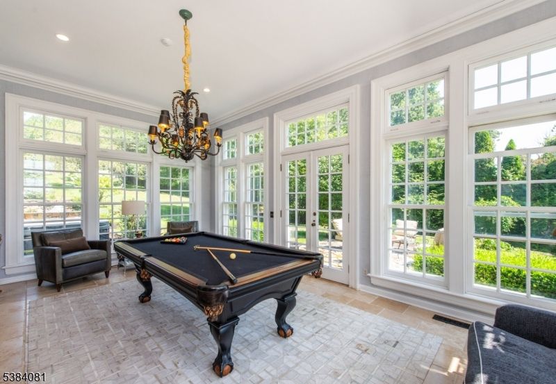 Billiard Table, Chandelier, Game Room, Interior, Recessed Lighting