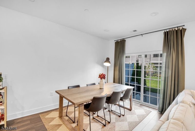 Dining room, Interior, Recessed Lighting, Wood Texture Flooring