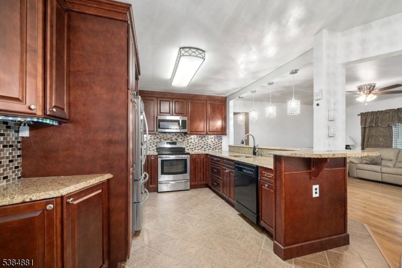 Interior, Kitchen, Pendant Lights, Stainless Steel Appliances, Wood Texture Flooring