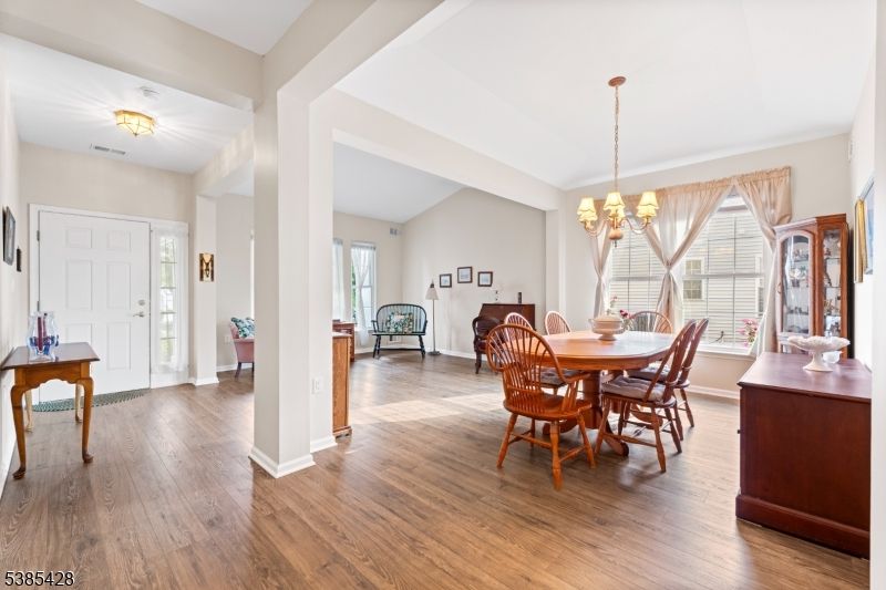 Chandelier, Dining room, Interior, Wood Texture Flooring