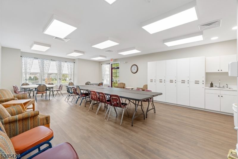 Dining room, Interior, Recessed Lighting, Wood Texture Flooring