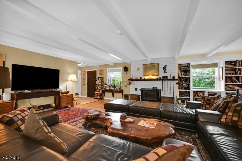 Fireplace, Interior, Living room, Stone Walls, Wood Texture Flooring