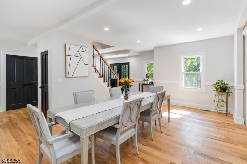 Dining room, Interior, Recessed Lighting, Wood Texture Flooring