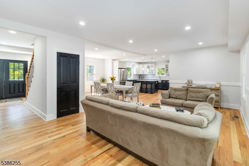 Dining room, Interior, Kitchen, Living room, Recessed Lighting, Wood Texture Flooring