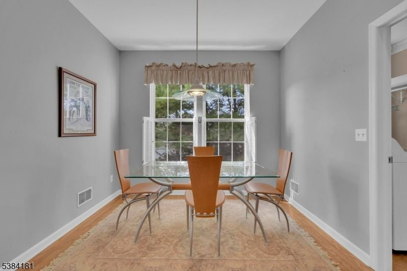 Dining room, Interior, Pendant Lights, Wood Texture Flooring