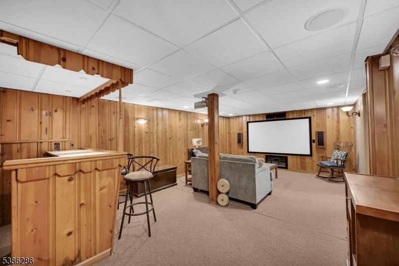 Interior, Projection Screen, Recessed Lighting, Theatre Room, Wooden Walls